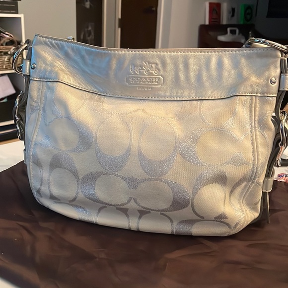 Coach Bags Vintage Signature Coach Zoe Shoulder Bag Silverwhite Poshmark